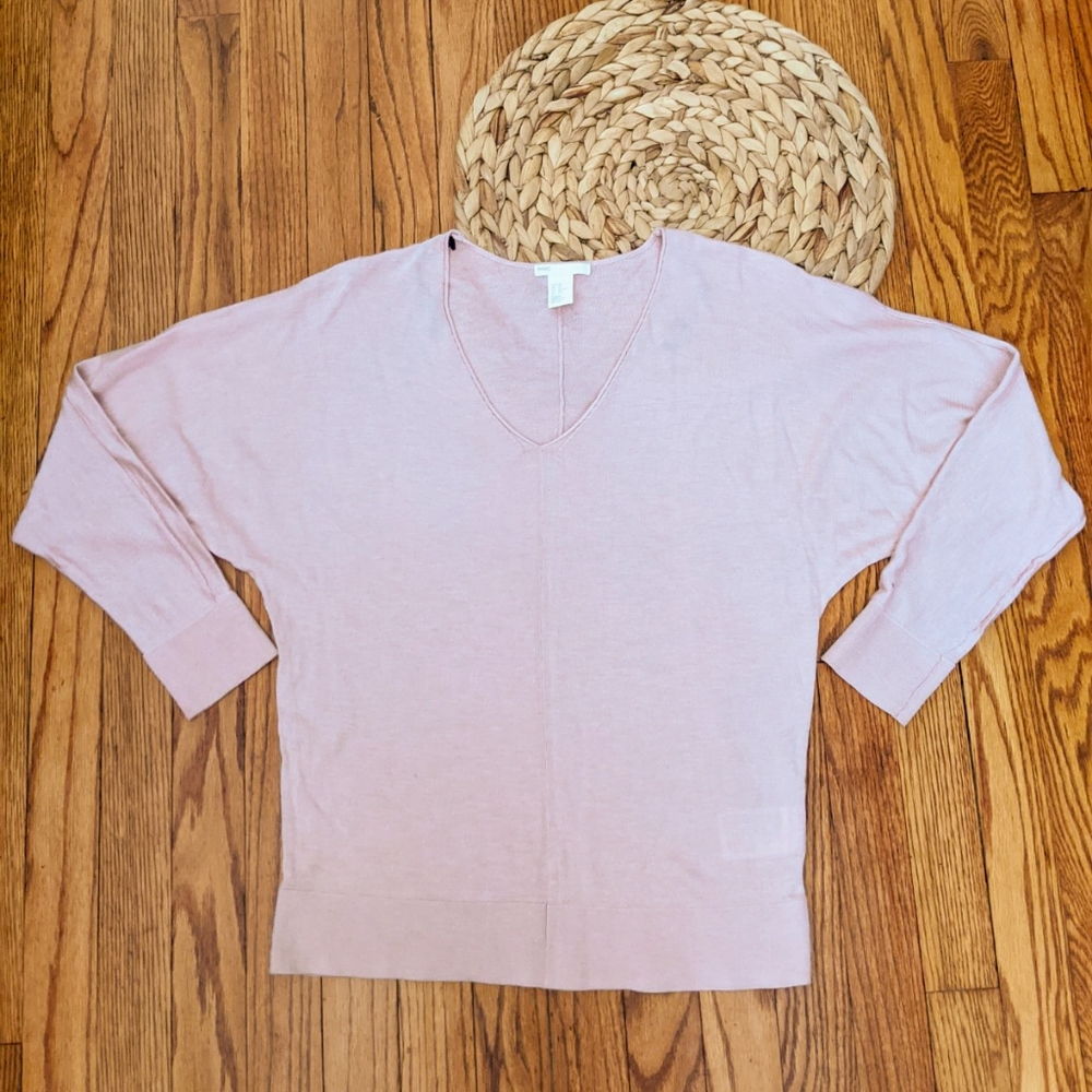 💝 *EUC* H&M Pink Blossom V-Neck Long Sleeve Lightweight Sweater